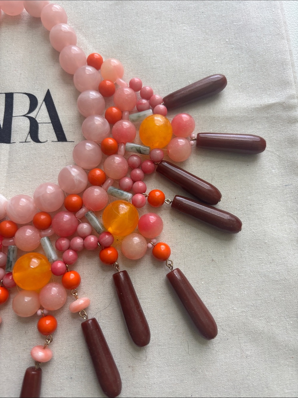 Zara Pink, Burgundy and Yellow Beaded Bib Necklace - Picture 4 of 6